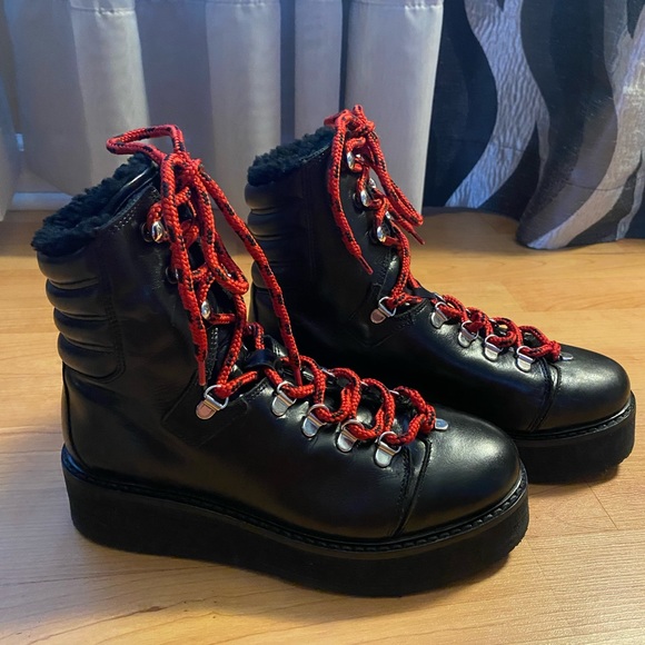 AllSaints Fae Shearling Combat Boots Sz 37 - Picture 11 of 16